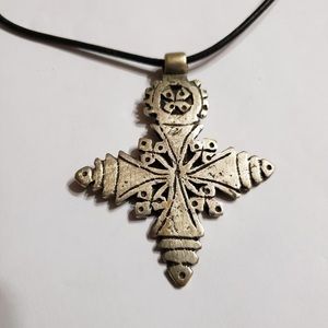 Ethiopian cross made of metal and leather